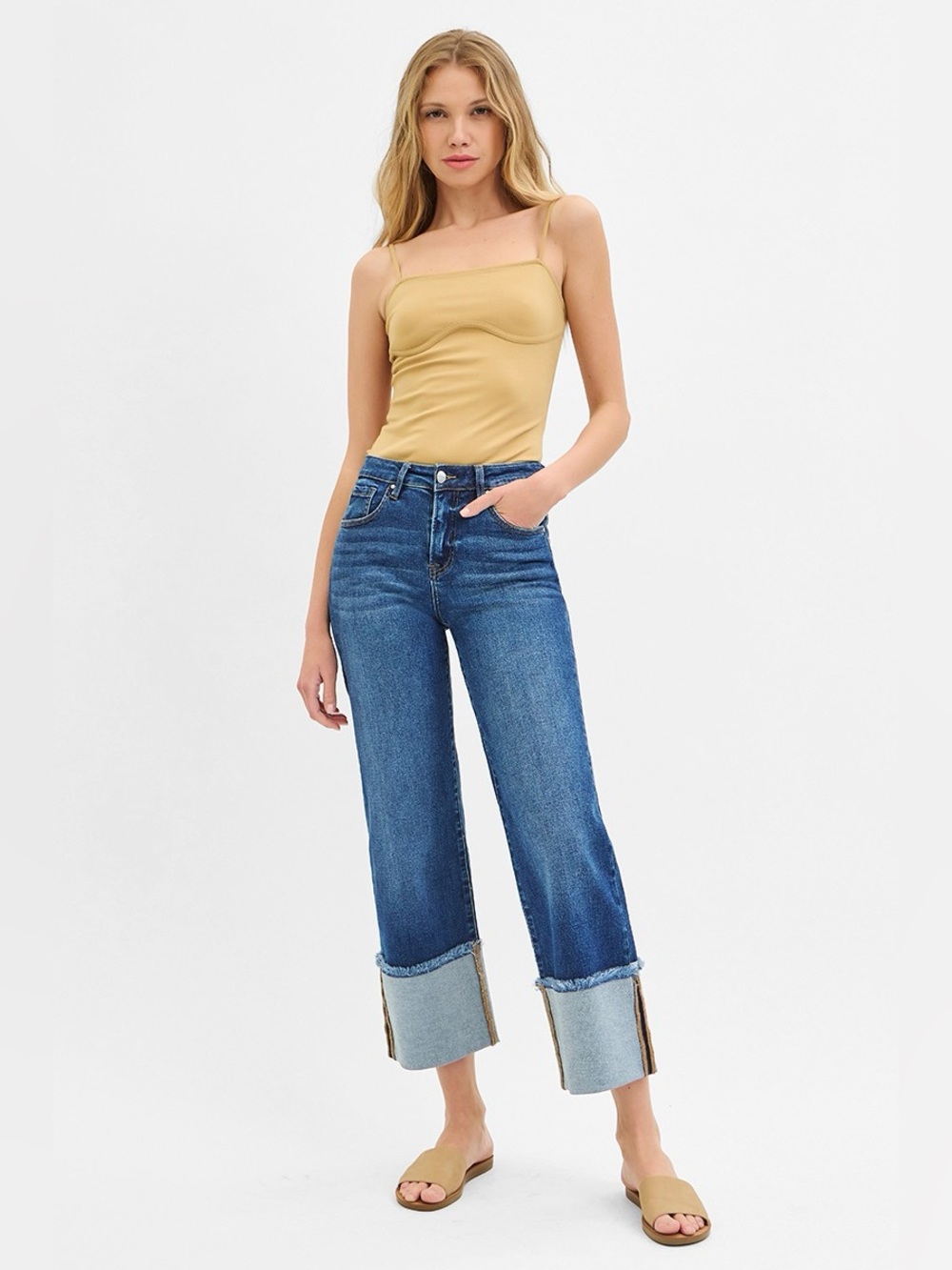 Women’s Blue Wide Crop Jeans - Picture 3 of 7